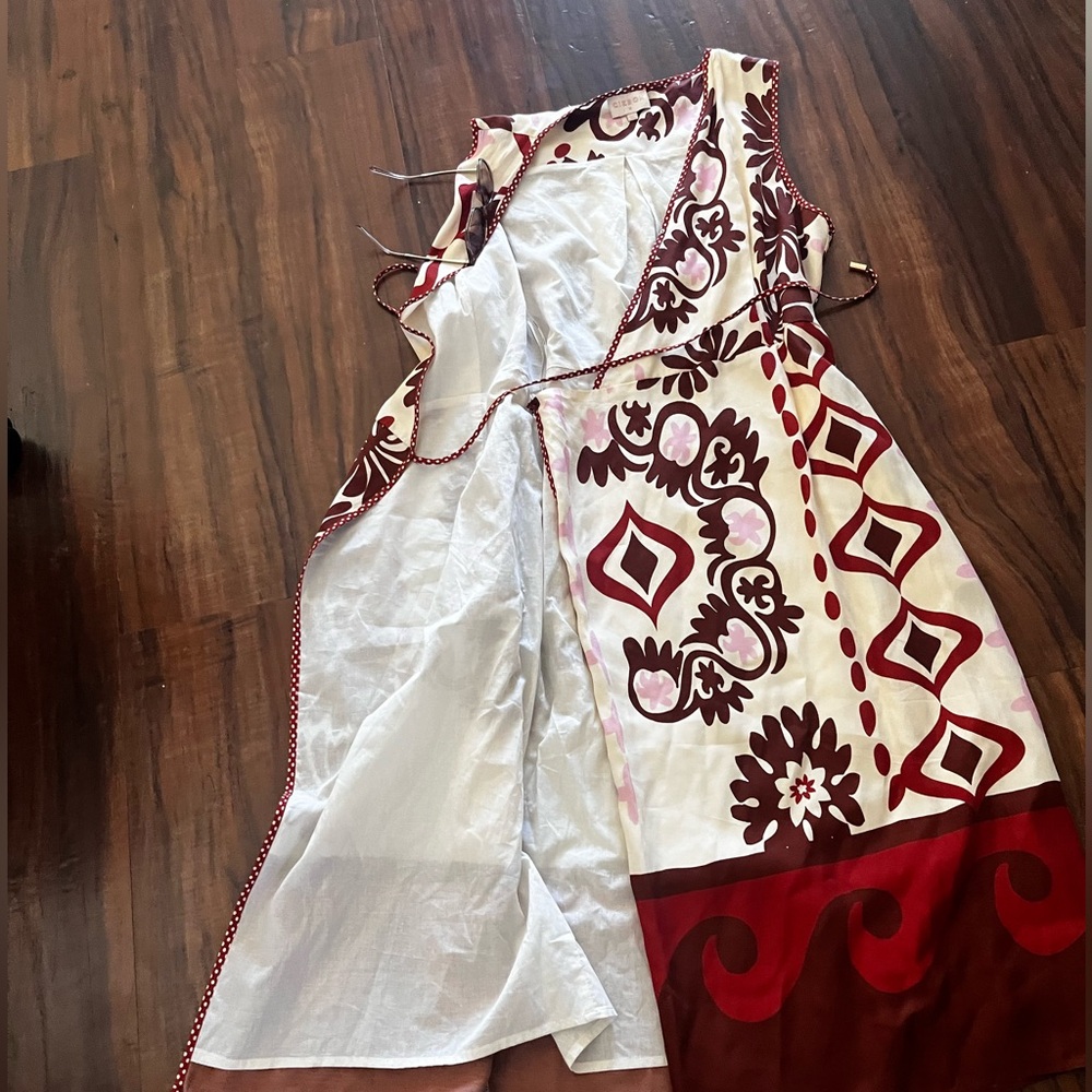 New CIEBON Sleeveless Cream Midi with Red Floral Print 100% viscose size M - Picture 10 of 16